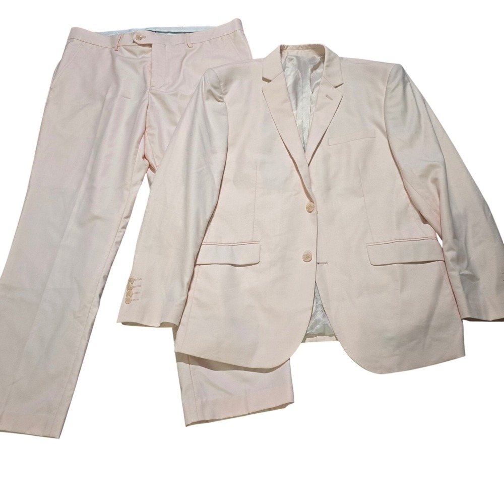 Alain Dupetit Suit Set Mens jacket 42R pants 36x28 Peach Slim Fit 2-Piece